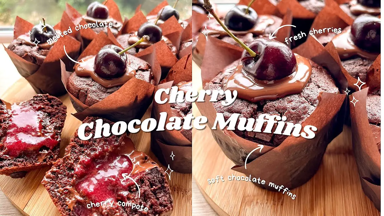 Chocolate Cherry Muffins 🍒 bake with me 
